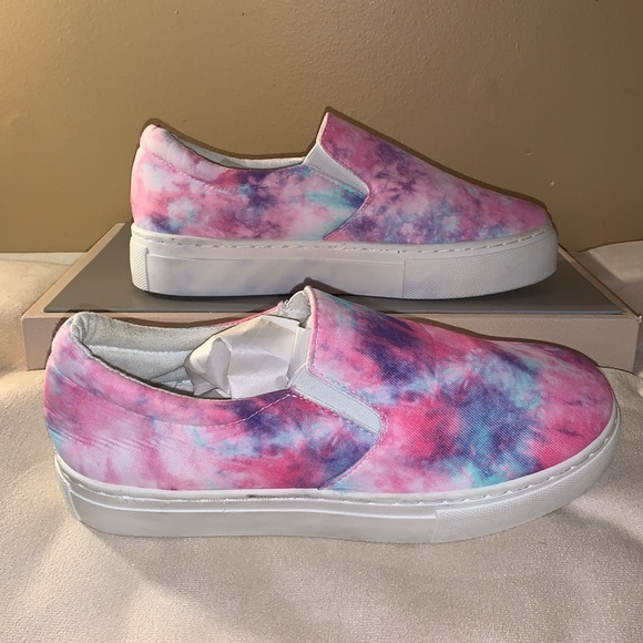 ☂️ NEW Qupid Pink Blue Tie Dye Slip On Sneakers Y2K Pastel Festival Shoes 9 - Picture 8 of 10